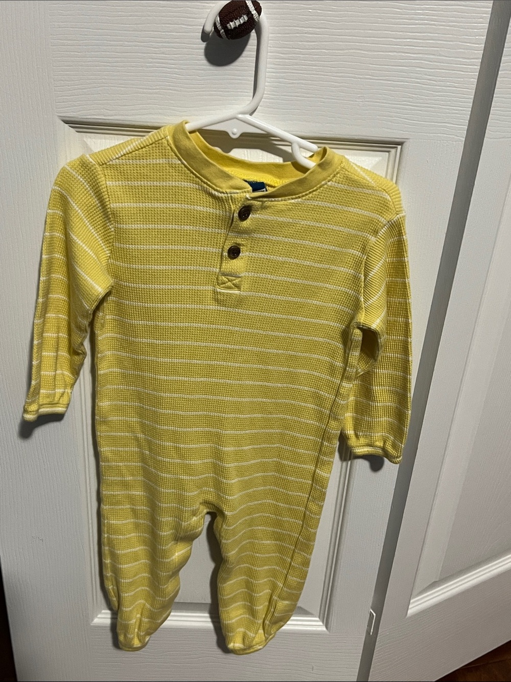 Old Navy Yellow & White Striped Henley Footed One-Piece